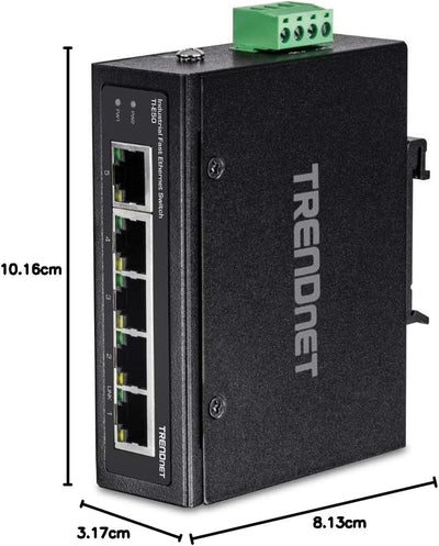 TRENDnet TI-E50 Industrieller nicht verwalteter 5-Port-Fast-Ethernet-DIN-Schienen-Switch, 5 x Fast-E