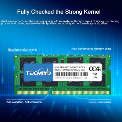 TECMIYO 8GB Kit (2X4GB) DDR3 1333MHZ 2RX8 PC3-10600S CL9 1.5V SODIMM RAM Grün-SODIMM-Laptop 8GB(2x4G