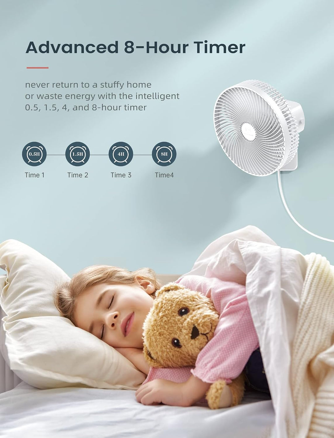 Automatischer Oszillierender Wandventilator, 25,4 cm (10 Zoll), für Schlafzimmer, klein, tragbar, mi