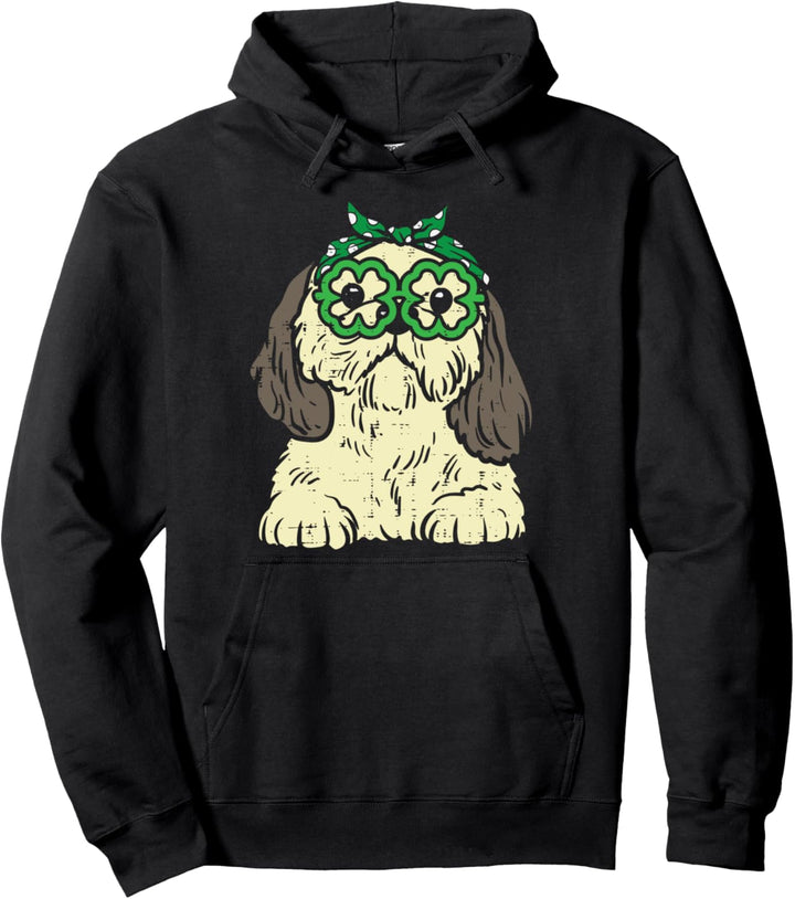 Shih Tzu Headband Shamrock Glasses St Patricks Day Dog Gift Pullover Hoodie