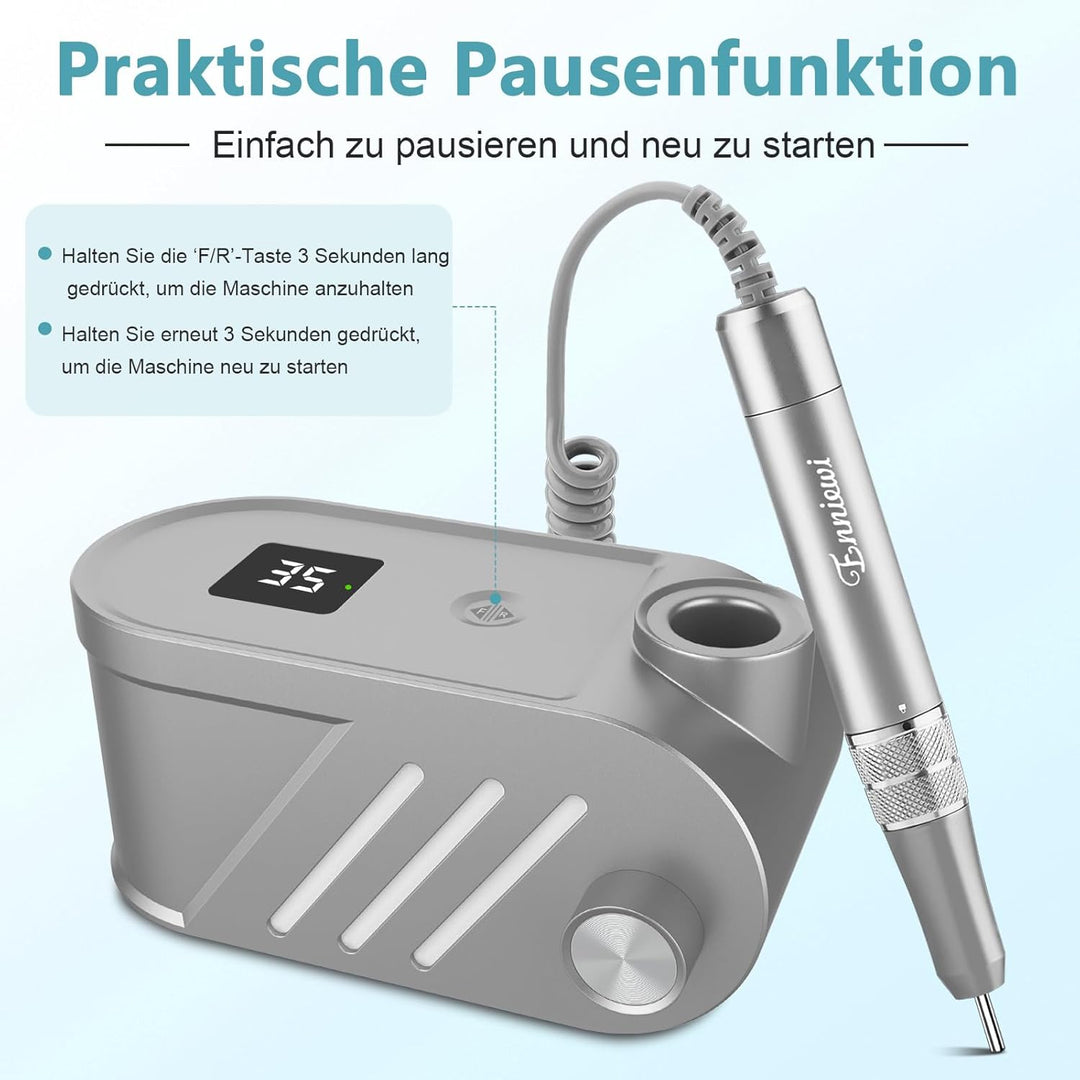 Enniewi Nagelfräser, 35000U/M Professioneller Nagelfräser für Gelnägel und Acrylnägel, Maniküre Pedi
