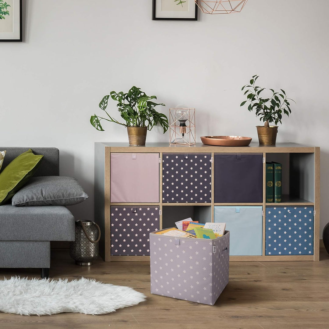 Aufbewahrungsbox mit Sternenmotiv in Hellblau, Spielzeugbox mit Sternen passend für Würfelregale, Or