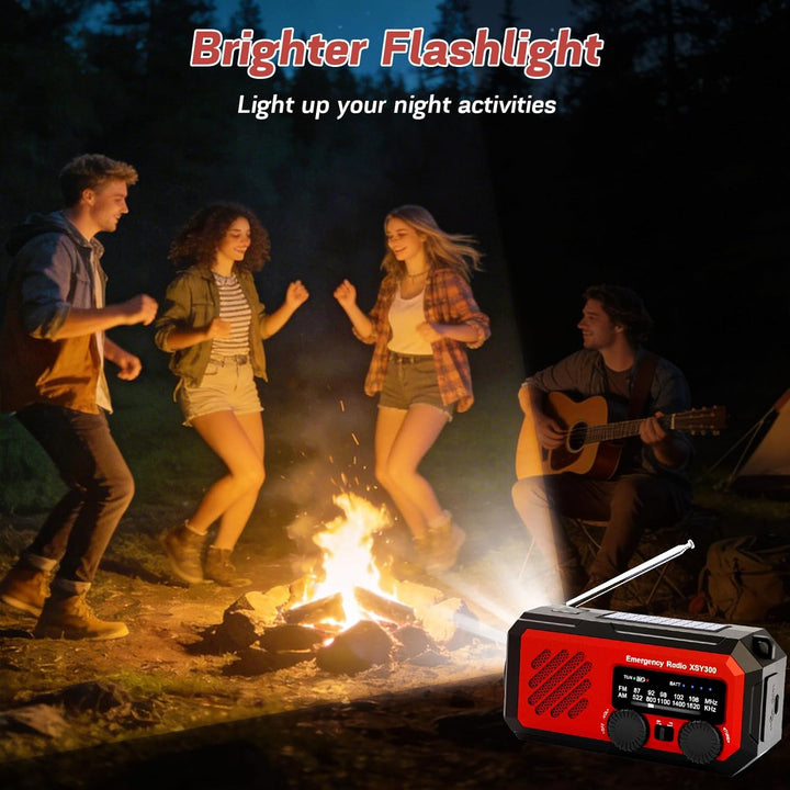 YIKANWEN Tragbares Notfall-Kurbelradio, 2000mAh wiederaufladbare Batterie, AM/FM Kurbelradio mit LED