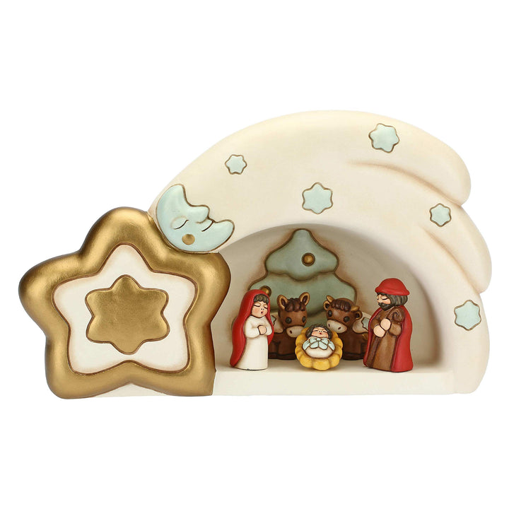 THUN - Klassische Mini-Weihnachtskrippe 2019 mit grosser Sternhütte - Keramik - 20 x 10 x 18 cm