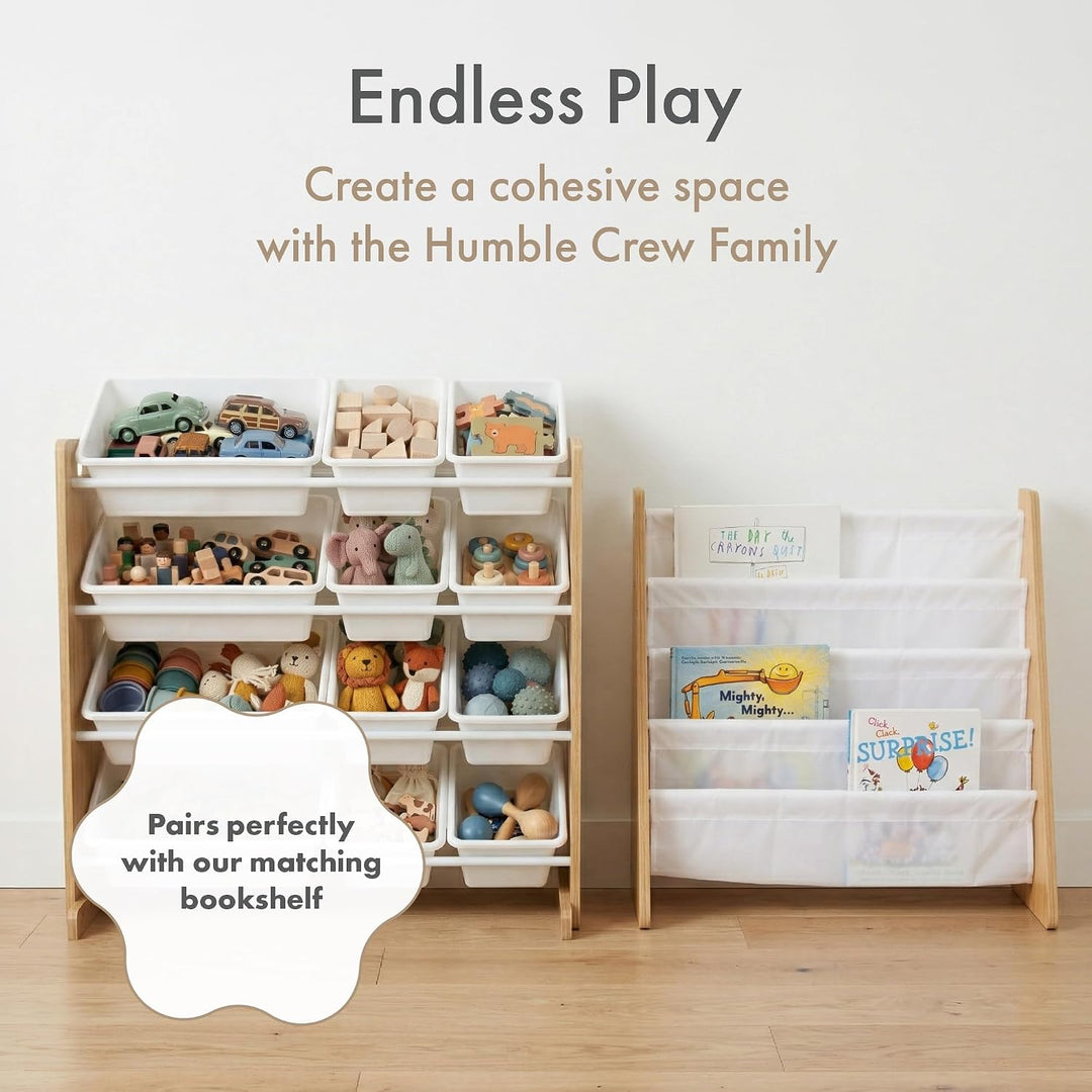 Humble Crew WO70526 Kinderregal - Spielzeugregal-Organizer aus Holz mit 12 Aufbewahrungsboxen, Natur