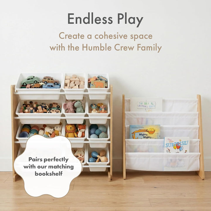 Humble Crew WO70526 Kinderregal - Spielzeugregal-Organizer aus Holz mit 12 Aufbewahrungsboxen, Natur