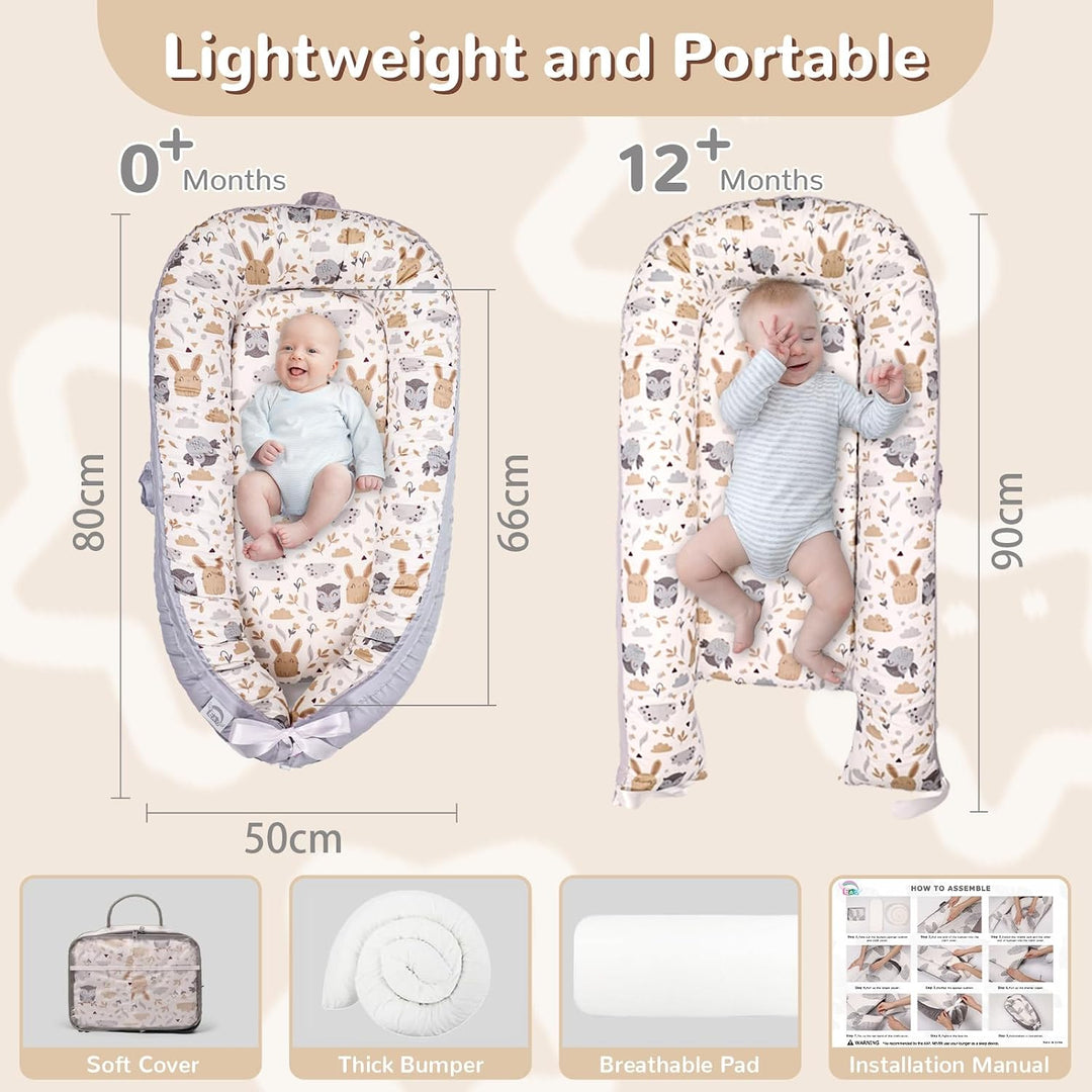EAQ Babynest Nestchen Baby Weiches Atmungsaktives baby bett für Neugeborene Geschenk 100% Baumwolle