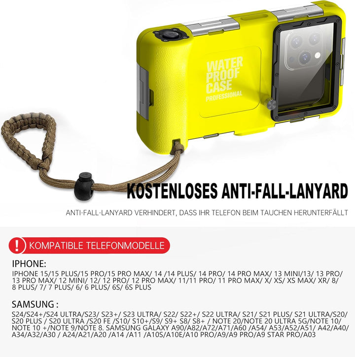 Unterwasser-Tauchgehäuse für iPhone, Samsung Galaxy, Huawei Xiaomi Redmi Smartphones, Professionelle