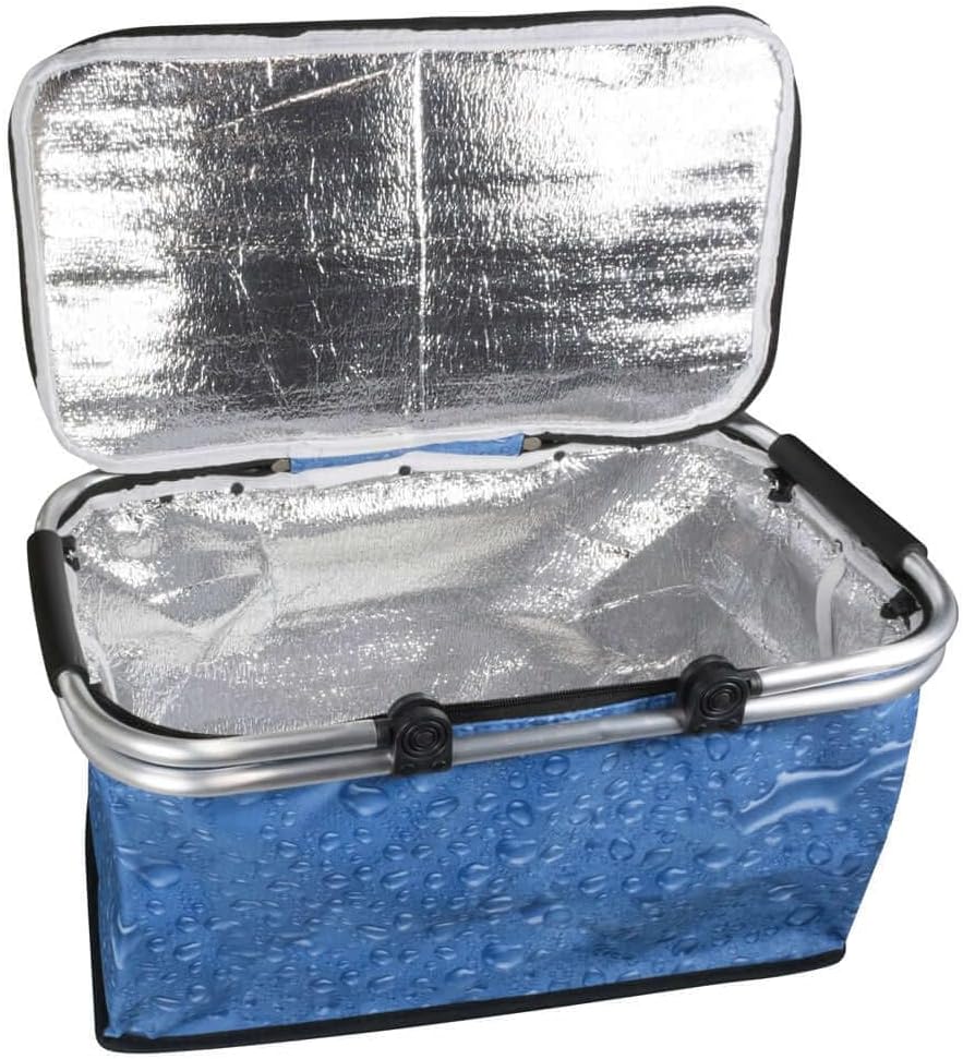Thermo-Einkaufskorb mit Aluminiumrahmen, Blau, 30 Liter, 47x27x23 cm, Faltbar, Isoliert, 600D Polyes