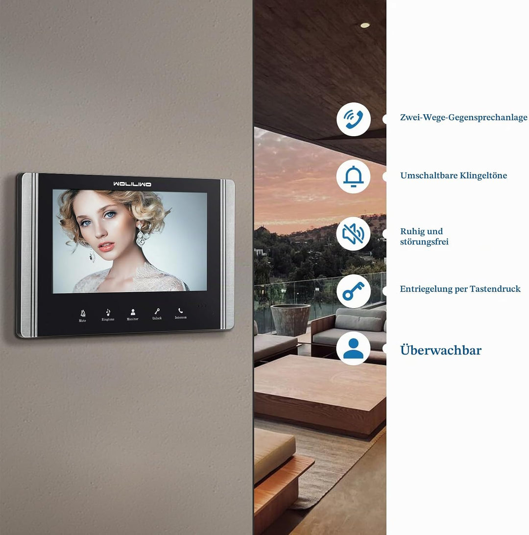 WOLILIWO Video Türklingel mit Kamera,2-familienhaus Video Doorbell Intercom with 7-Inch Monitor,Spre