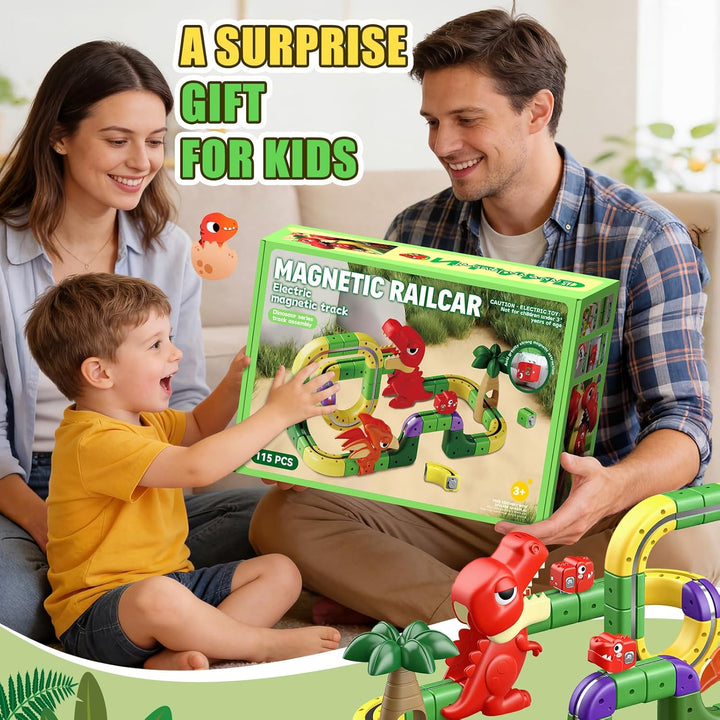 EUCOCO 115 Pcs Clickrail Electric Train Set, Dinosaurier Spielzeug ab 3 4 5 6 7 8 Jahre Junge Cubix
