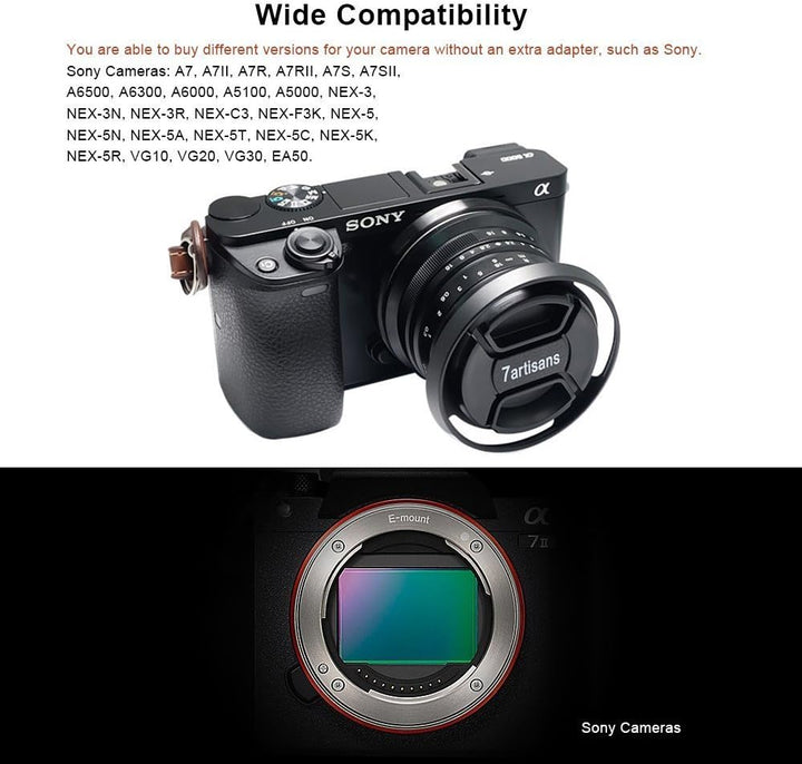 7artisans 25mm F1.8 Manueller Fokus Objektiv für Sony EMOUNT Kameras wie A7 a7II A7R a7rii A7S a7sii