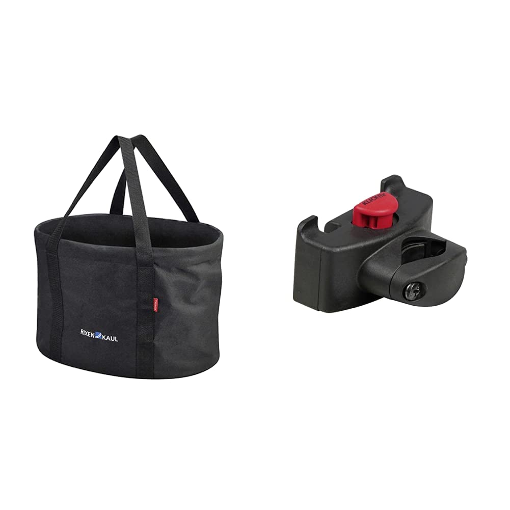 KlickFix Fahrradkorb Shopper, Schwarz, 29 x 38 x 25cm, 0300S Bundle mit Caddy Adapter, Bundle mit Ca