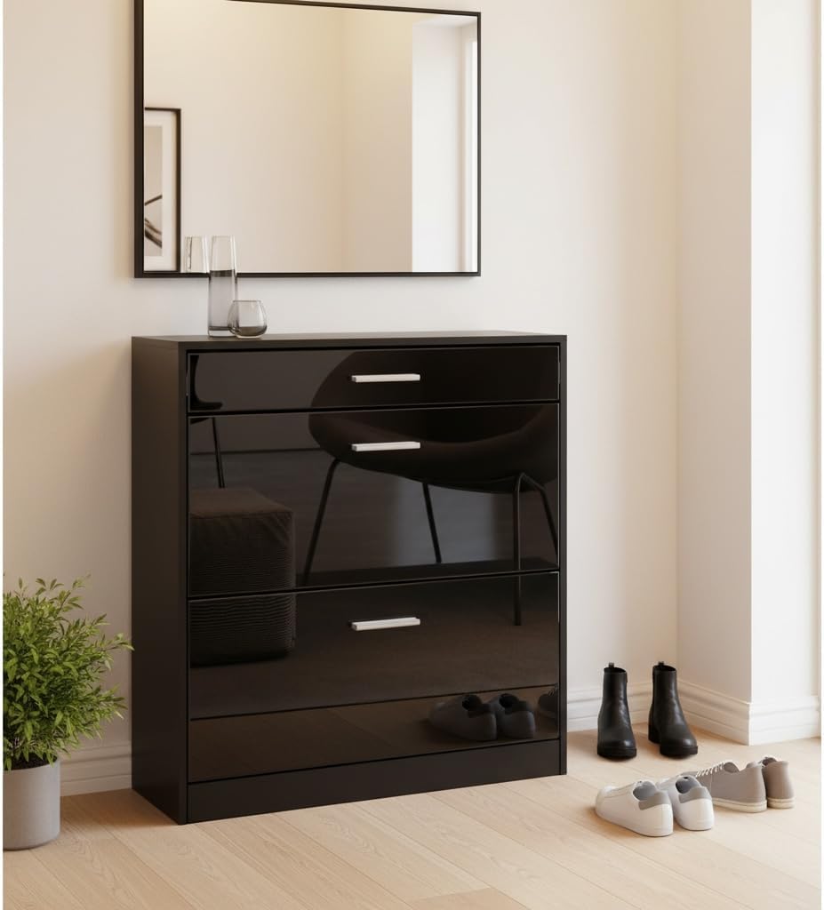 Schuhschrank Roma Schmal mit 2 Klappen und 1 Schublade, Platzsparender Schuhkipper Flurschrank für D