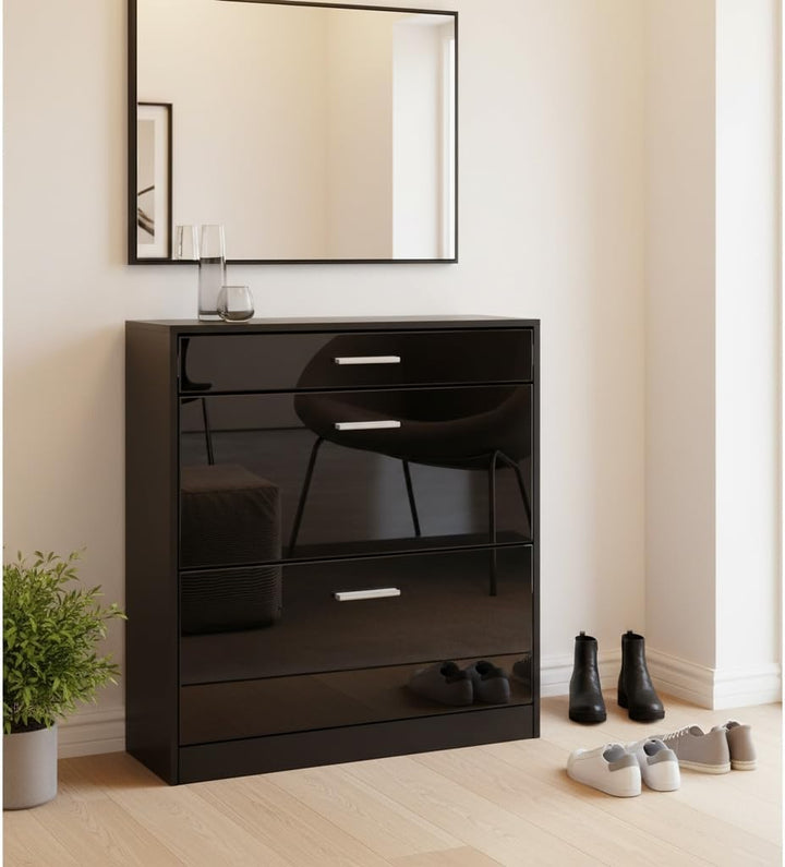 Schuhschrank Roma Schmal mit 2 Klappen und 1 Schublade, Platzsparender Schuhkipper Flurschrank für D