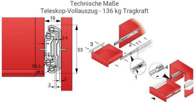 2 x Schwerlastauszug | Vollauszug | Teleskopschienen | 136 kg Tragkraft | 1000 mm Länge | mit Arreti
