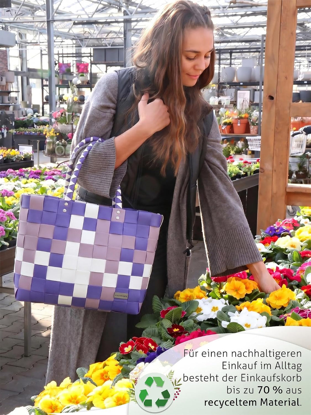 Einkaufstasche geflochten mit Henkeln - Tragetasche extra robust Farbe Classic/Lavendel Classic / La