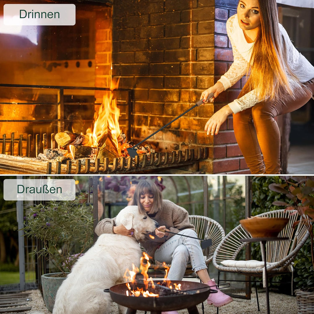 Relaxdays Aschekratzer, mit Holzgriff, Metall, 53 cm lang, für Grill, Feuerstelle & Ofen, Ascheschie