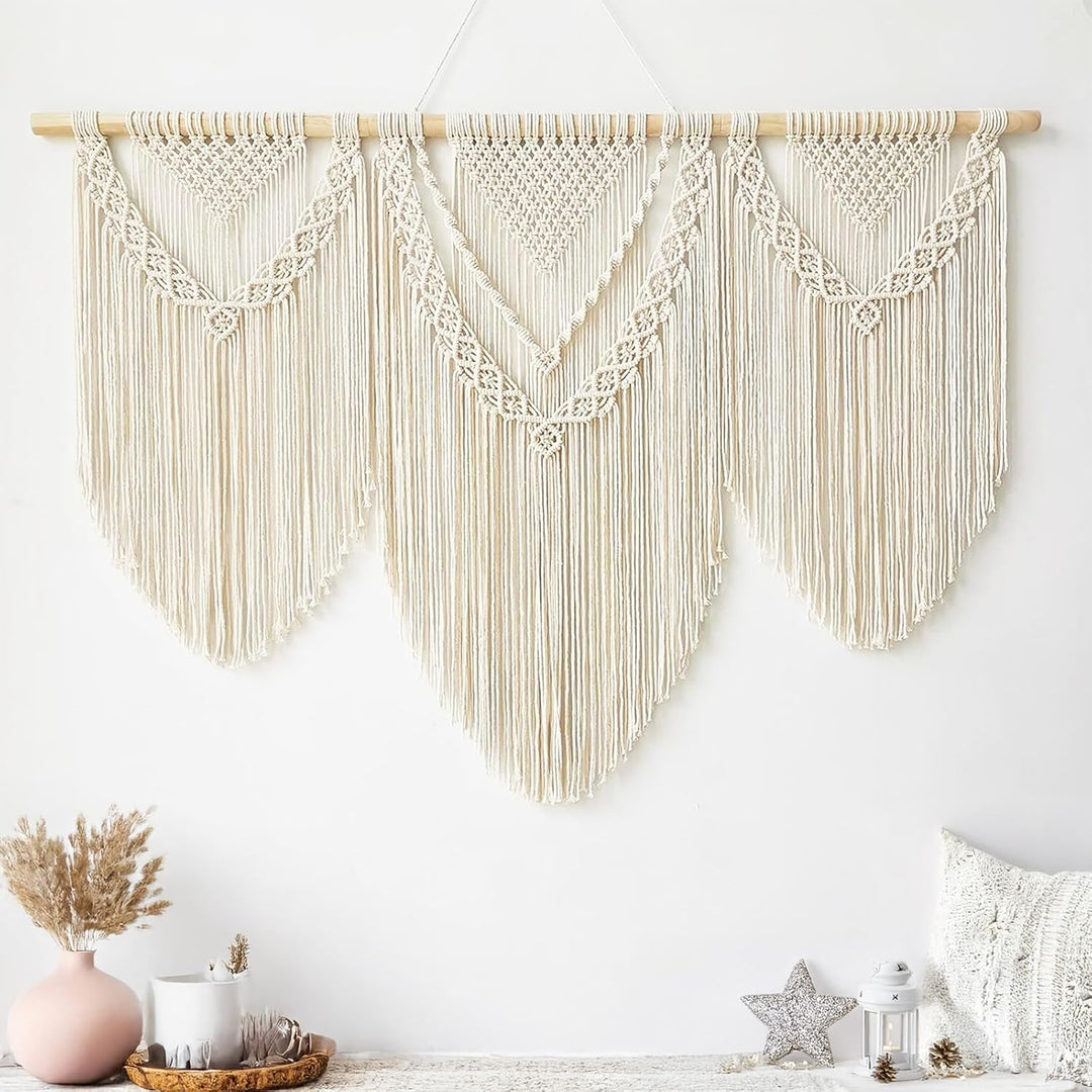 Hibisaws Makramee 110cm (W) x 82cm (H) Wandteppich Boho, Grosse, Handgewebt, Schlafzimmer Wanddeko ，