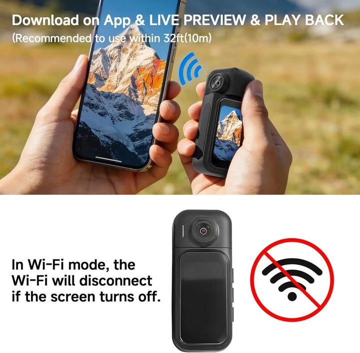 4K Mini Action Kamera WLAN, Daumengrösse mit 1,47” Touchscreen & 180° Drehbarer Linse, Magnetische B