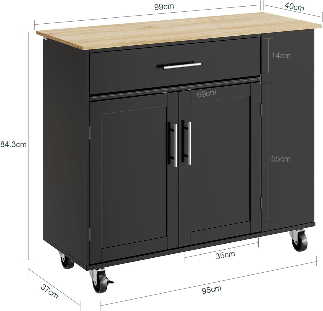 SoBuy Küchenwagen mit feststellbaren Rollen & 3 Seitenablagen 99x40x84,3 cm | Kücheninsel mit grosse
