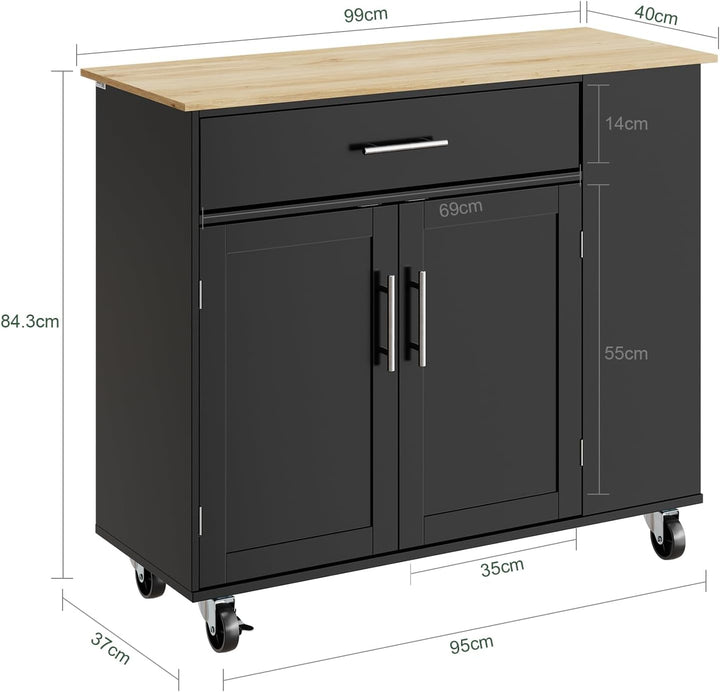 SoBuy Küchenwagen mit feststellbaren Rollen & 3 Seitenablagen 99x40x84,3 cm | Kücheninsel mit grosse