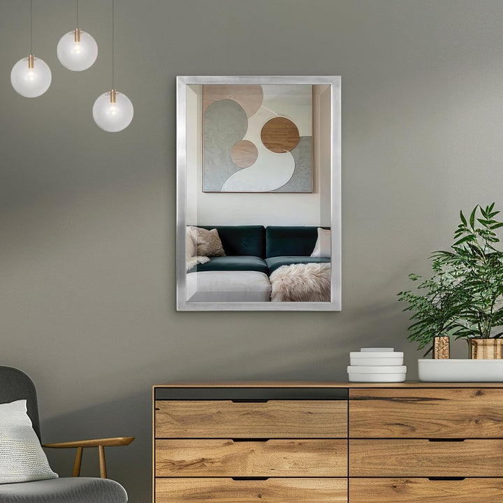 Head West 24 x 30 Classic Brush Nickel 1 in. Wide Metal Frame Wall Mirror Spiegel