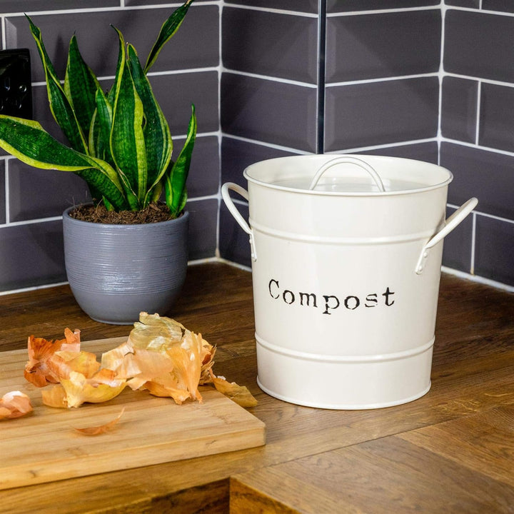 Harbour Housewares 1x cremefarbener Kompostbehälter für die Küche im Innenbereich - Aufbewahrungsbeh