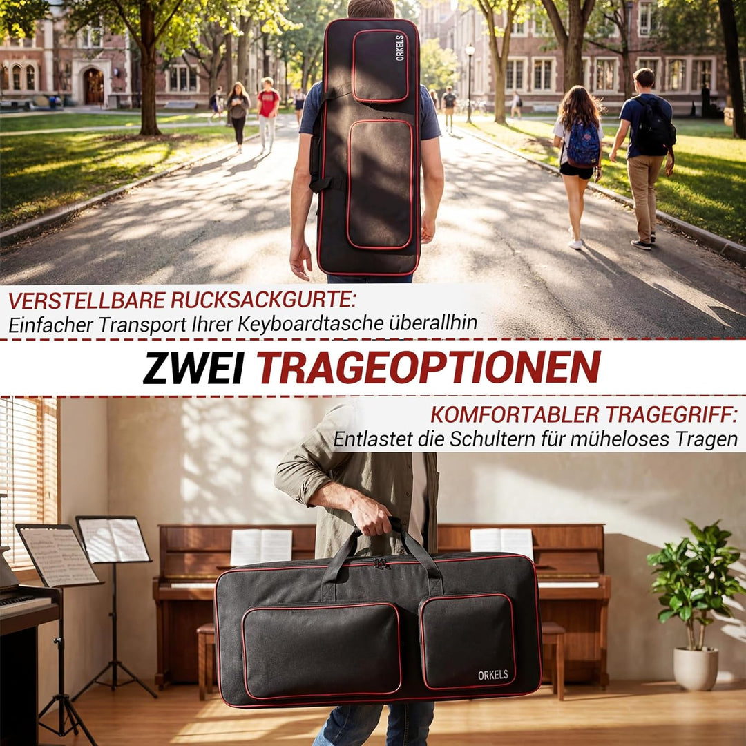 SUNDOY Keyboardtasche 49 Tasten für E-Piano, Gepolsterte Gig Bag aus 600D Oxford, Wasserdicht, mit R