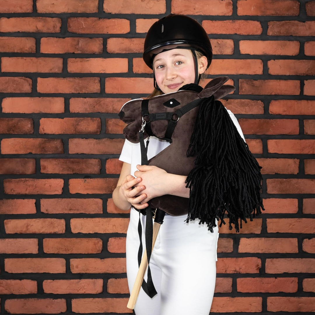 SKIPPI Hobby Horse Braunes, Grosses Steckenpferd A3, Hobby Horse mit einem Halfter und Zügeln im Set