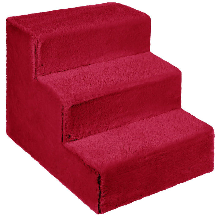 Mg Design Hundetreppe 3 Stufen in Rot – Stabiler Holzrahmen, gelenkschonend, leicht & mobil, für Sof