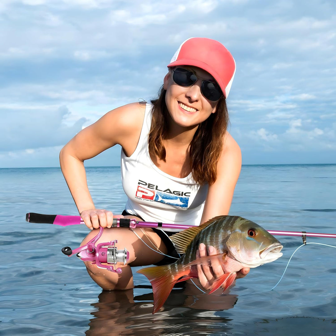 PLUSINNO Teleskop-Angelrute und -rolle für Damen, rosafarbene Angelrute Rosa 2.1M 6.86Ft fishing ful
