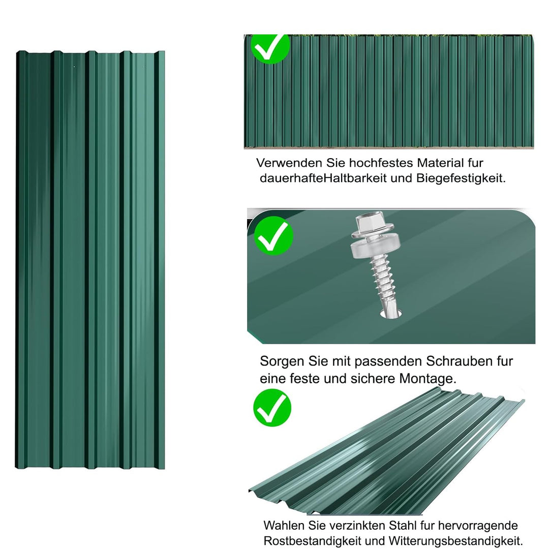 24 Stück Trapezblech Profilblech Set 115x45cm, 6.21 m² Dachblech verzinkter Stahl 0,25mm, Dachplatte