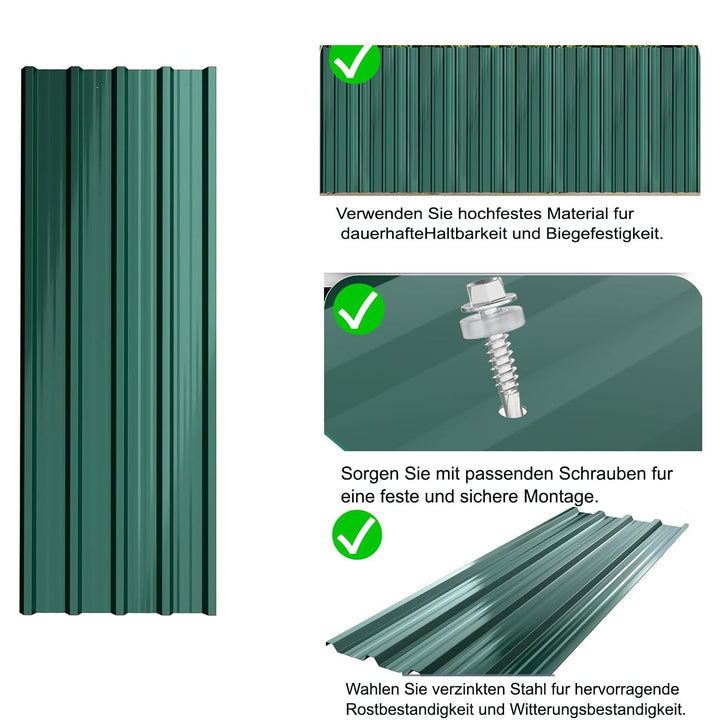 24 Stück Trapezblech Profilblech Set 115x45cm, 6.21 m² Dachblech verzinkter Stahl 0,25mm, Dachplatte