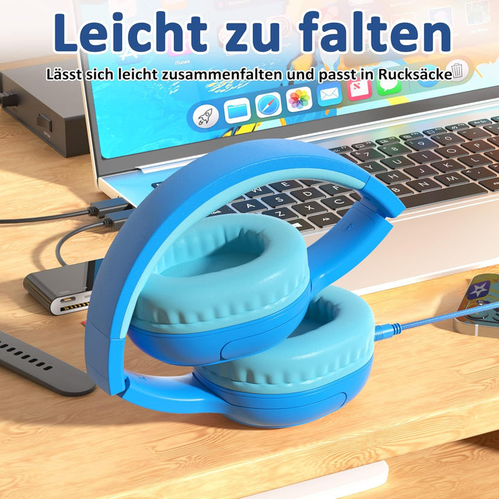 Kinder Over-Ear Kopfhörer mit Kabel und Mikrofon, Lautstärkebegrenzung 85/94 dB, Verstellbar & Faltb