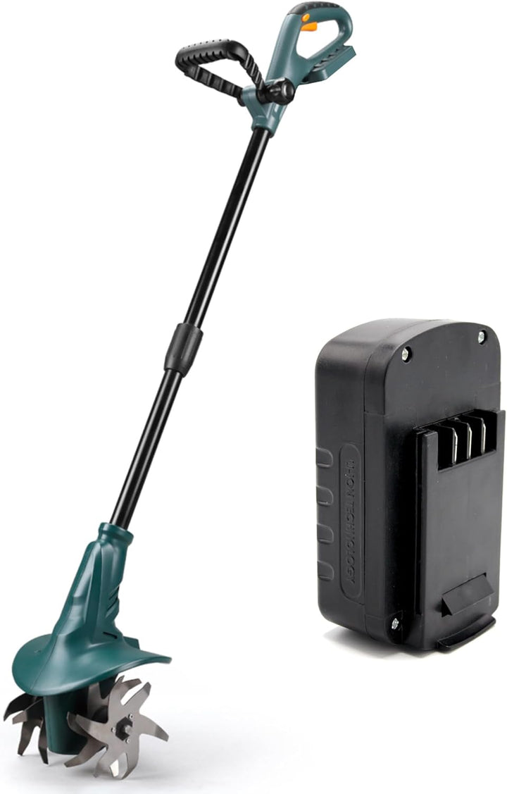 FISHTEC Kabellose Motorhacke mit Lithium Batterie 18V - Arbeitsbreite: 20 cm - Arbeitstiefe: 8 cm -