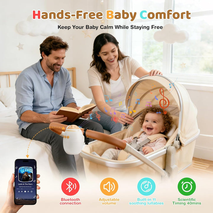 Rechargeable Bluetooth Kinderwagen Schaukler mit Weissem Rauschen & Musikbox – 45 Min Auto-Timer, Si