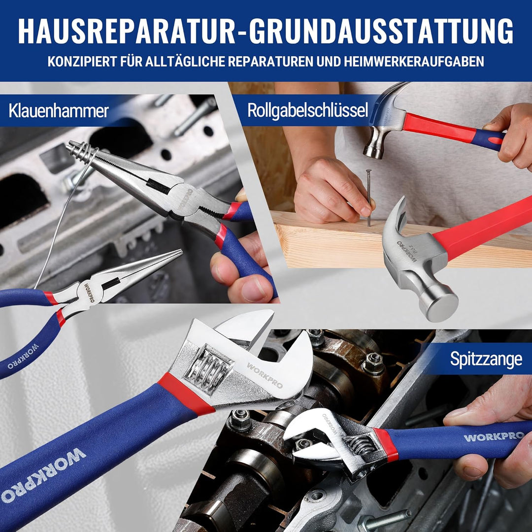 WORKPRO Werkzeugset Universal und Haushalts-Werkzeugkoffer 100-teilig Werkzeugsatz Mechaniker, perfe