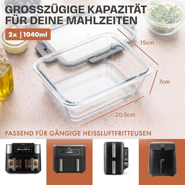Lemontree Glasbehälter für Airfryer – Auflaufform Airfryer Zubehör mit Deckel, BPA-frei, spülmaschin