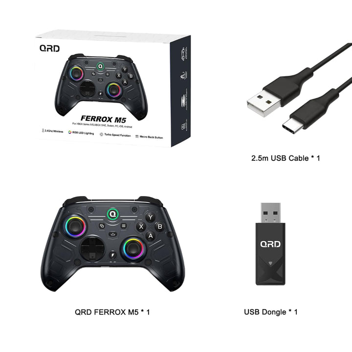 QRD FERROX M5 Wireless Controller für XBOX Series X/S, XBOX ONE, PC, mit 2,4-GHz-USB-Dongle, flexibl