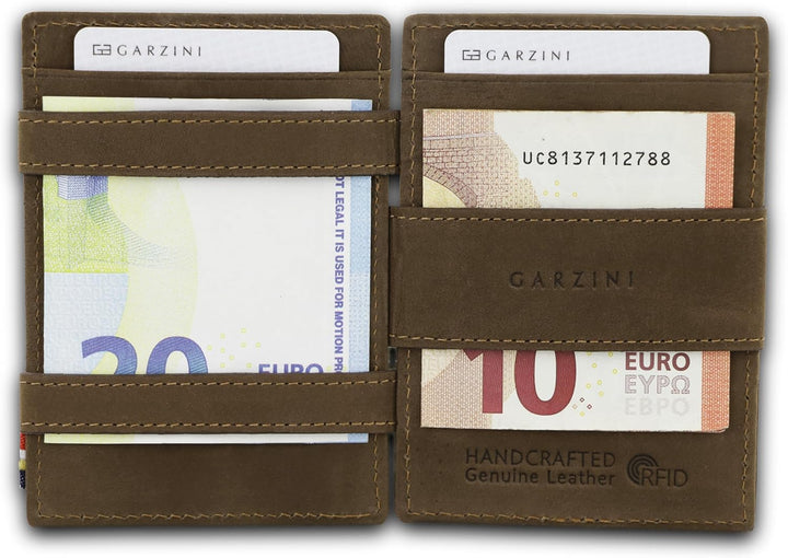 GARZINI Magic Wallet, RFID Geldbeutel für Herren aus echtem Leder für 7 Karten und Münzfach, Mini Ge