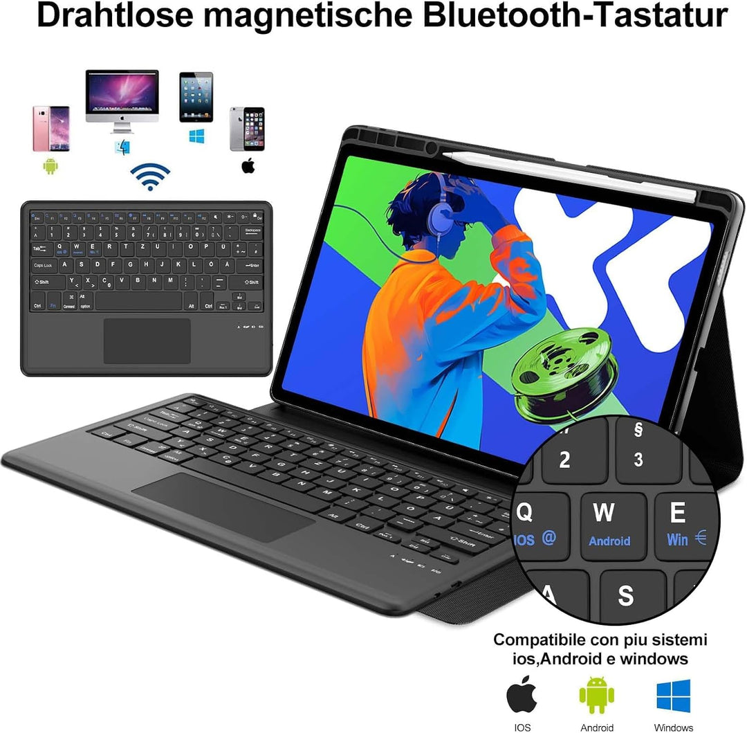 Hülle mit Tastatur für Lenovo idea Tab Pro 12.7" 2025 con Touchpad, Bluetooth 7 Farbige Beleuchtung