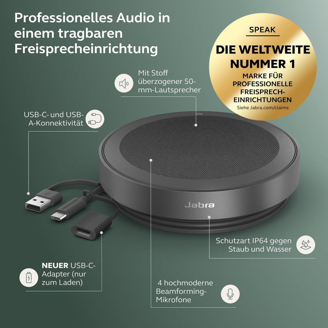 Jabra Speak2 75 schnurlose Freisprechlösung mit USB-A Bluetooth-Adapter, 4 Mikrofone mit Geräuschunt