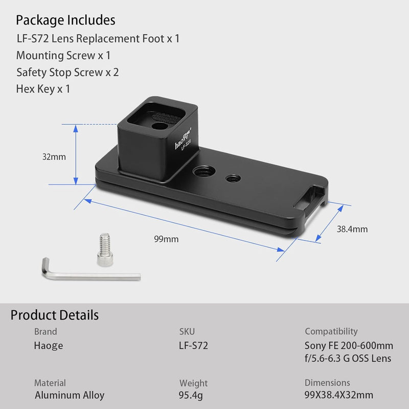 Haoge LF-S26 Objektiv Ersatzfuss Stativhalterung für Sony FE 200-600 mm 1: 5,6-6,3 G OSS SEL200600G