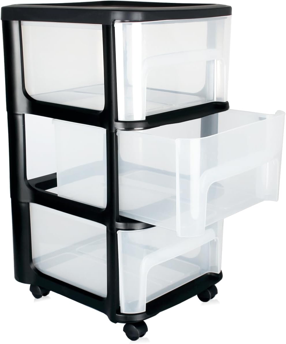 Schubladenschrank mit Rollen 3 transparenten Schubladen Rollcontainer aus Kunststoff Rollwagen Rolls
