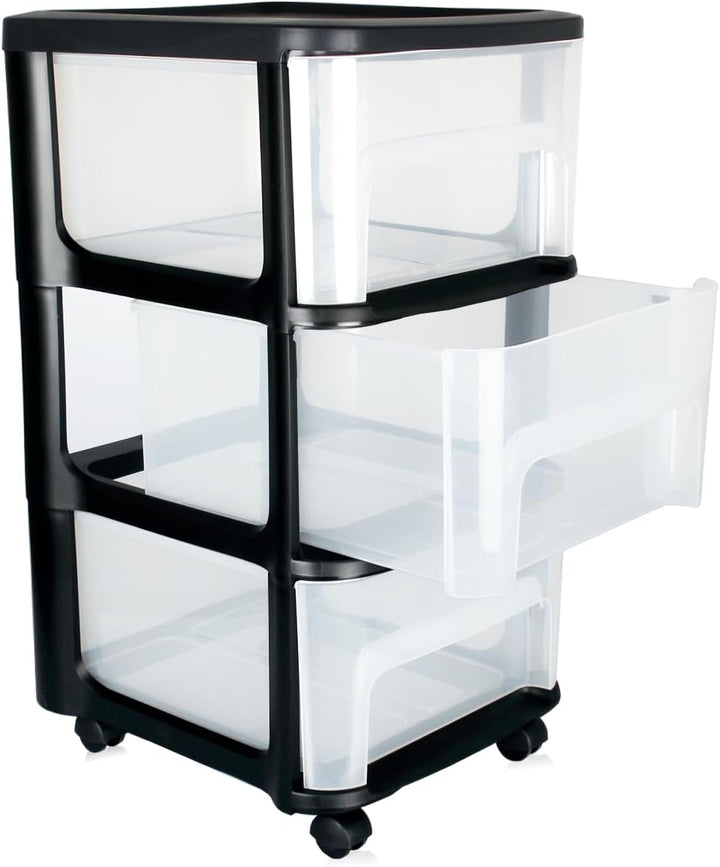 Schubladenschrank mit Rollen 3 transparenten Schubladen Rollcontainer aus Kunststoff Rollwagen Rolls