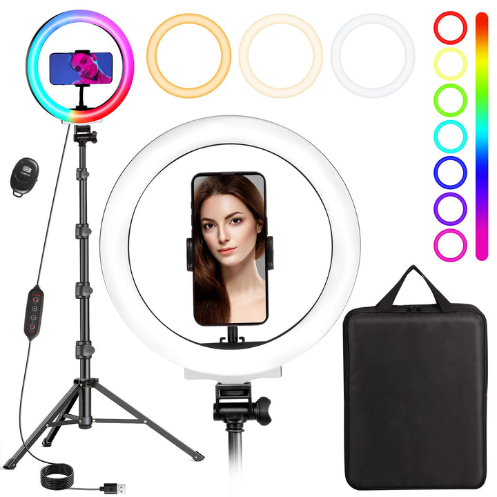 MICCYE Ringlicht mit Stativ 10 Zoll RGB Ring Light Gesamthöhe 180cm Ringleuchte Selfie Ringlicht Han