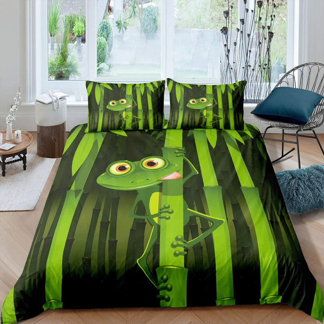Loussiesd Bettwäsche Set Frosch Bambus Grün Bettbezug Set Kinder Jungen Mädchen 135x200 cm Microfase