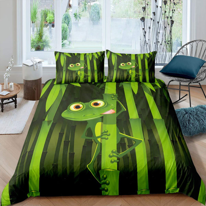Loussiesd Bettwäsche Set Frosch Bambus Grün Bettbezug Set Kinder Jungen Mädchen 135x200 cm Microfase