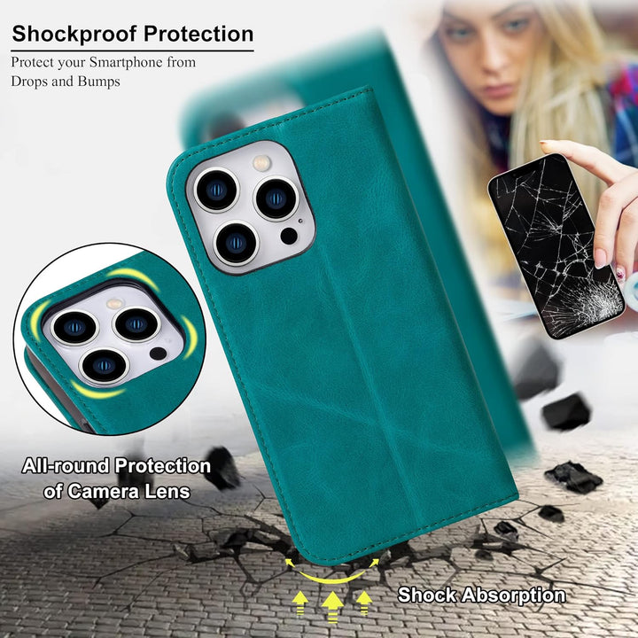 VISOUL Hülle für iPhone 14 Pro Max Handyhülle [ Echtleder] [Kartenfach] [Magnet] [Standfunktion], TP